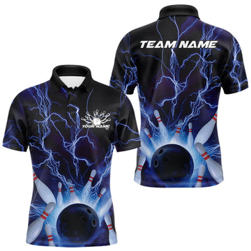 Maxcorners Blue Thunder Lightning Bowling Polo Shirts for Men Team Uniform Custom Design LM1203