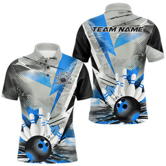 Maxcorners Custom Blue And Gray Geometric Bowling Jerseys Bowling Team Polo Shirts For Men TU2107