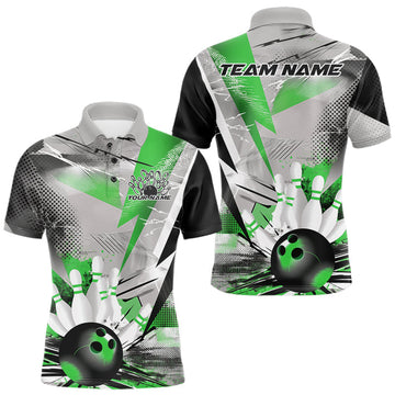 Maxcorners Custom Green And Gray Geometric Bowling Jerseys Bowling Team Polo Shirts For Men LM1203