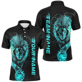 Maxcorners Cyan Lion Bowling Jersey Customized Name, Team Name 3D Polo Shirt