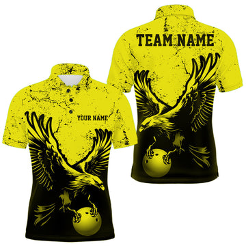 Maxcorners Custom Yellow Eagle Bowling Men Polo Shirt, Grunge Bowling Jersey Team Uniform