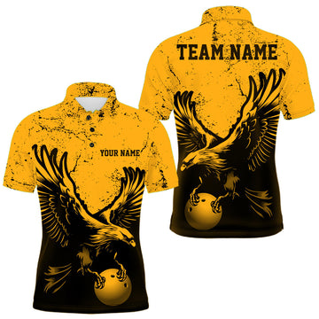Maxcorners Custom Amber Orange Eagle Bowling Men Polo, Grunge Bowling Jersey Team Uniform