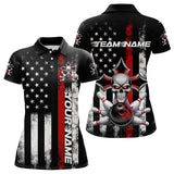 Maxcorners Red Thin Line Us Flag Patriotic Bowling Custom Faith Skull Bowling Polo Shirts For Men