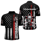 Maxcorners Red Thin Line Us Flag Patriotic Bowling Custom Faith Skull Bowling Polo Shirts For Men