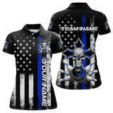 Maxcorners Blue Thin Line Us Flag Patriotic Bowling Custom Faith Skull Bowling Polo Shirts For Men