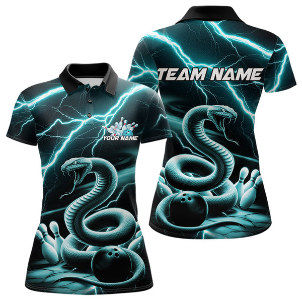 Maxcorners Custom Black And Cyanthunder Lightning Snake Bowling Polo Shirts For Men, Team Outfits