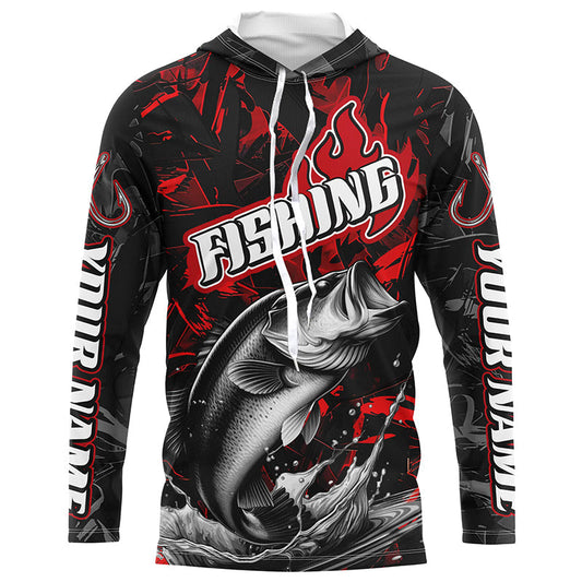 Maxcorners Largemouth Bass Fishing Custom Long Sleeve Shirts, Bass Tournament Fishing Jerseys | Red Camo LM0201
