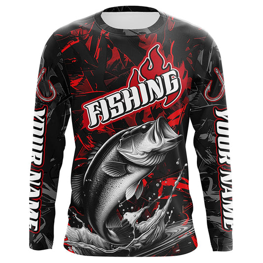 Maxcorners Largemouth Bass Fishing Custom Long Sleeve Shirts, Bass Tournament Fishing Jerseys | Red Camo LM0201
