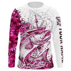 Maxcorners Custom Pink Camo Saltwater Redfish Puppy Drum Long Sleeve Fishing Shirts, Offshore Fishing Shirt LM0607