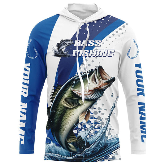 Maxcorners Custom Bass Long Sleeve Fishing Shirts, Bass Fishing Tournament Shirts | Blue LM0201