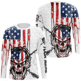 Maxcorners American Flag Fishing Skull Custom Long Sleeve Fishing Shirts, Patriotic Fishing Jerseys MT2108