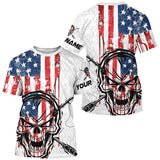 Maxcorners American Flag Fishing Skull Custom Long Sleeve Fishing Shirts, Patriotic Fishing Jerseys MT2108