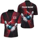 Maxcorners Black And Red Striking Bowling Jersey Customized Name, Team Name 3D Polo Shirt