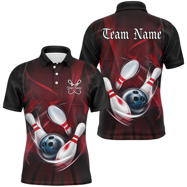 Maxcorners Black And Red  Bowling Jersey Customized Name, Team Name 3D Polo Shirt