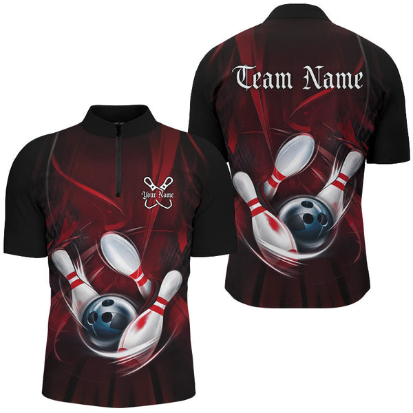 Maxcorners Black And Red  Bowling Jersey Customized Name, Team Name 3D Polo Shirt