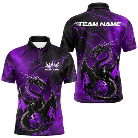 Maxcorners Custom Purple Lightning Dragon Bowling Polo Shirt For Men, Dragon Bowling Team Jersey MT2009