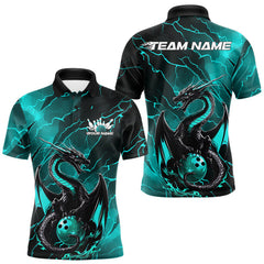 Maxcorners Custom Blue Lightning Dragon Bowling Polo Shirt For Men, Dragon Bowling Team Jersey MT2009