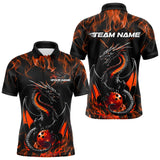 Maxcorners Custom Black And Orange Flame Dragon Bowling Team Polo Shirts For Men, Bowling League Shirt