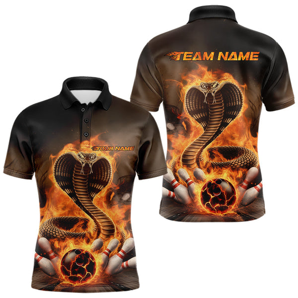 Maxcorners Custom Flame Cobra Snake Bowling Team Polo Shirts For Men, Bowling Tournament Outfits