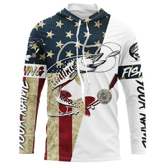 Maxcorners Custom American Flag Musky Tattoo Grass Camo Long Sleeve Fishing Shirts, Patriotic Muskie Shirt LM0501