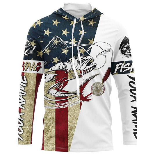 Maxcorners Custom American Flag Mahi Mahi Tattoo Camo Long Sleeve Fishing Shirts, Patriotic Mahimahi Shirt LM0501