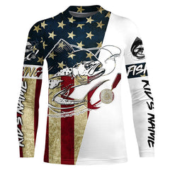 Maxcorners Custom American Flag Mahi Mahi Tattoo Camo Long Sleeve Fishing Shirts, Patriotic Mahimahi Shirt LM0501