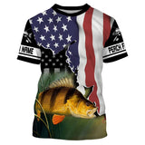 Maxcorners Yellow Perch Fishing American Flag Customize Name 3D Shirts