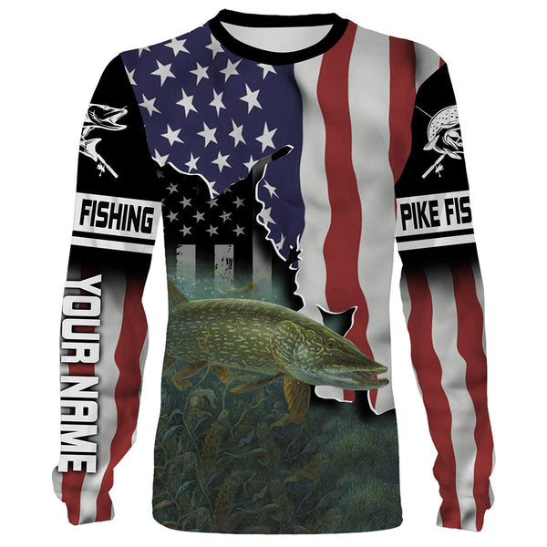 Maxcorners Northern Pike Fishing American Flag Customize Name 3D Shirts