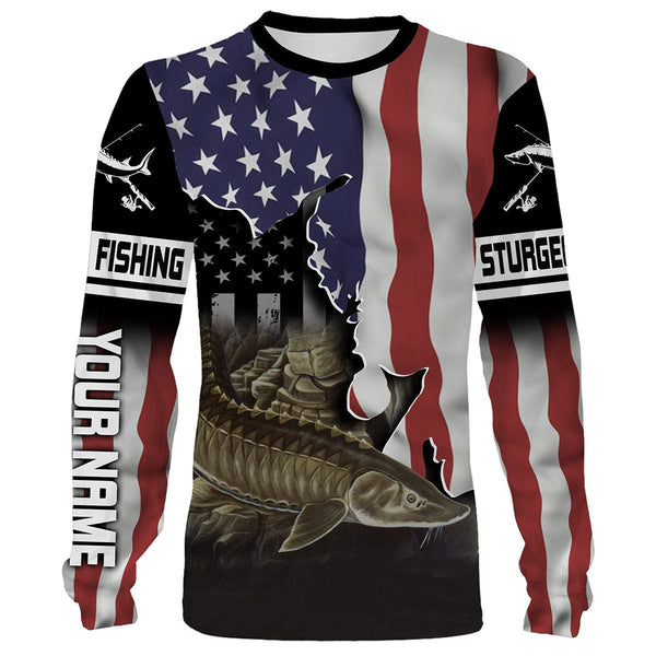 Maxcorners Sturgeon Fishing American Flag Customize Name 3D Shirts