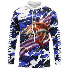 Maxcorners Redfish Fishing American Flag Blue Camo Custom Long Sleeve Shirts, Redfish Saltwater Fishing Shirts LM0501