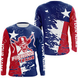 Maxcorners Texas Fishing Custom Long Sleeve Fishing Shirts, Cowboy Skull Texas Flag Fishing Jerseys MT2108