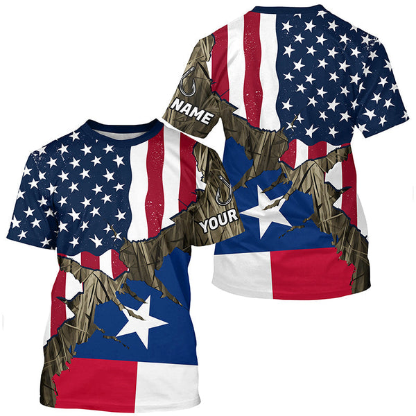 Maxcorners American Texas Flag Custom Long Sleeve Fishing Shirts, Patriotic Camouflage Fishing Shirts MT2108