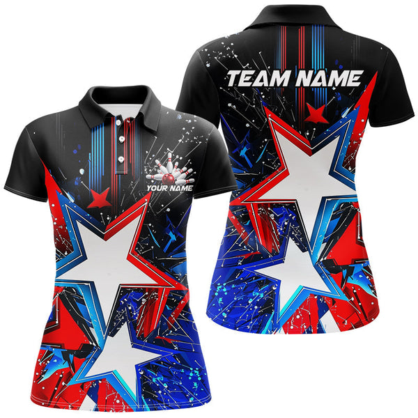 Maxcorners Red White And Blue Stars Custom Us Bowling Shirts Patriotic Bowling Team Shirt