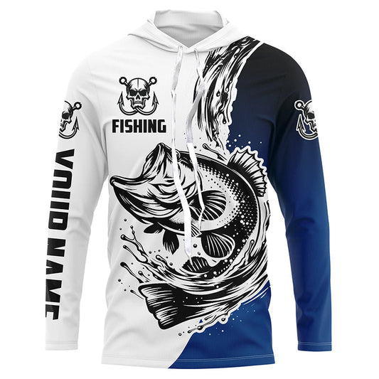 Maxcorners Largemouth Bass Long Sleeve Tournament Fishing Shirts, Custom Bass Fishing Jerseys | Blue LM0201