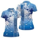 Maxcorners Blue And White Splatter Custom Pickleball Polo Shirts For Men, Pickleball Team Uniform