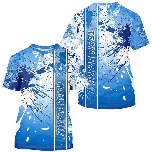 Maxcorners Blue And White Splatter Custom Pickleball Polo Shirts For Men, Pickleball Team Uniform