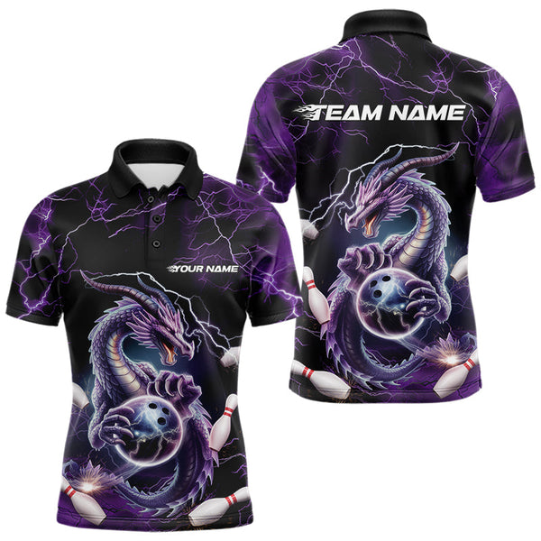 Maxcorners Custom Black And Purple Thunder Lightning Dragon Bowling Team Polo Shirts For Men & Women