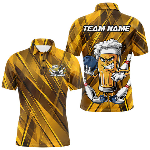 Maxcorners Custom Funny Beer Bowling Men Polo Shirts For Bowlers, Humorous Beer And Bowling Jerseys LM233