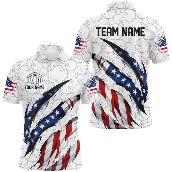 Maxcorners Custom Us Flag Bowling Polo Shirts For Men, Patriotic Bowling Team Shirts Bowling Outfits LM0607