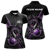 Maxcorners Custom Black And Purple Dragon Bowling Polo Shirts For Men, Dragon Bowling Team Shirt LM2707