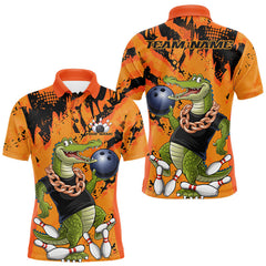 Maxcorners Custom Funny Alligator Bowling Polo Shirt For Men, Grunge Orange Bowling Team Jerseys TU2309