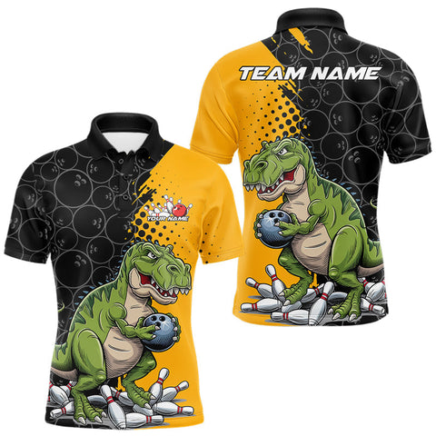 Maxcorners Custom Funny Dinosaur Bowling Polo Shirt For Men, Dinosaur Bowling Team Jerseys TU2309