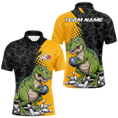 Maxcorners Custom Funny Dinosaur Bowling Polo Shirt For Men, Dinosaur Bowling Team Jerseys TU2309