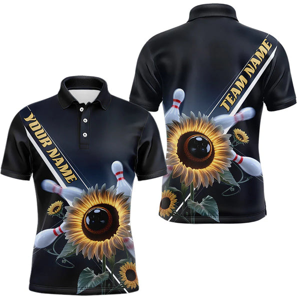 Maxcorners Custom Sunflower Bowling Polo Shirts For Men And Women, Sunflower Bowling Team Shirt With Name