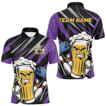 Maxcorners Custom Funny Purple Bowling Jerseys Bowling And Beer Men Polo Shirts, Bowling Jerseys LM2201