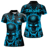 Maxcorners Custom Bowling Polo Shirts For Men & Women, Blue Flame Skull Team Bowling Jerseys Halloween Outfits