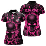 Maxcorners Custom Bowling Polo Shirts For Men & Women, Pink Flame Skull Team Bowling Jerseys Halloween Outfits