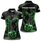 Maxcorners Black And Green Custom Bowling Team Polo Shirts For Men & Women, Dragon Bowling League Shirts