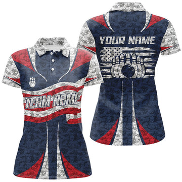 Maxcorners Personalized American Flag Bowling Team Shirts For Women Patriotic Bowling League Outfits