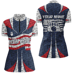 Maxcorners Personalized American Flag Bowling Team Shirts For Women Patriotic Bowling League Outfits